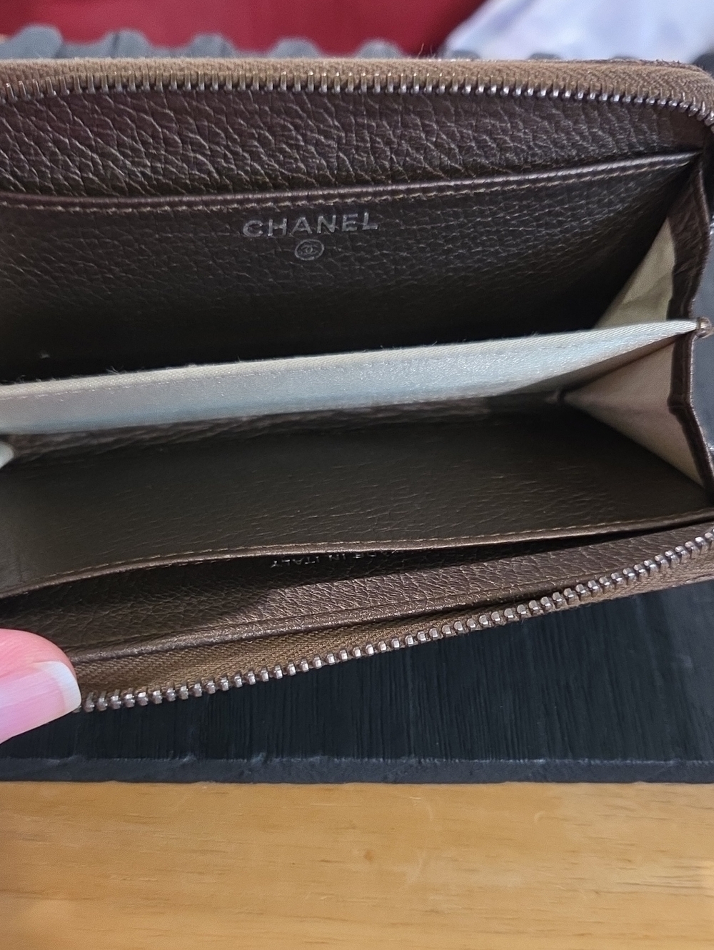 CHANEL Metallic Brown Leather Zip Wallet & Card Holder with CC Charm - Picture 8 of 13
